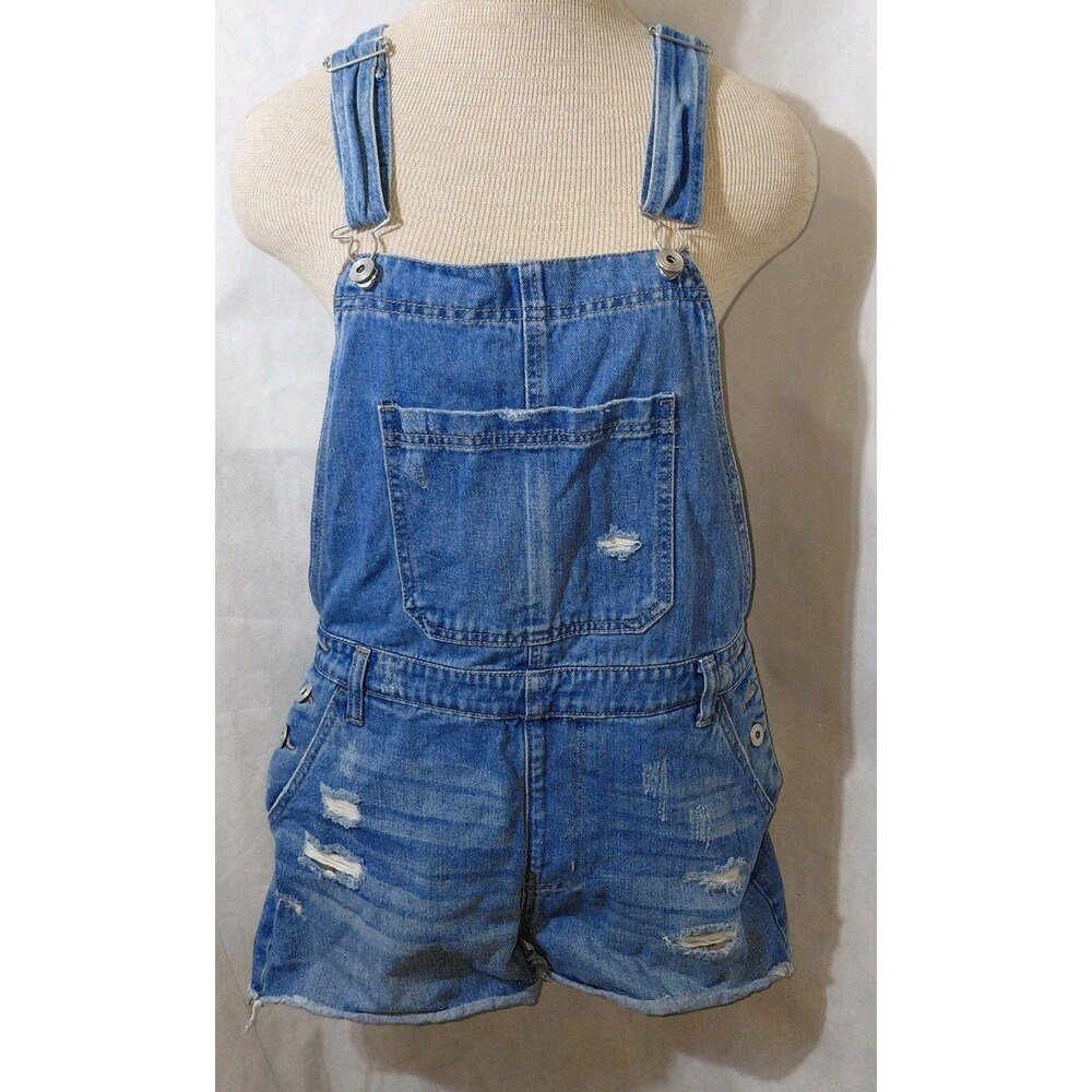 RE Generation by Celebrity Pink Overall Shorts Womens M Blue Denim Distressed